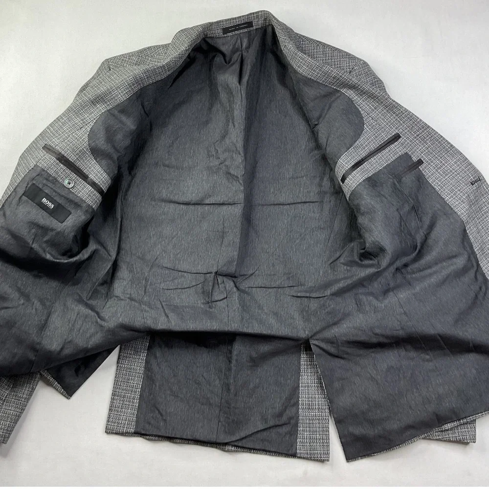 Hugo Boss Hutson Slim Fit Grey Textured Blazer Sport Coat Mens 40R US 50 EU
